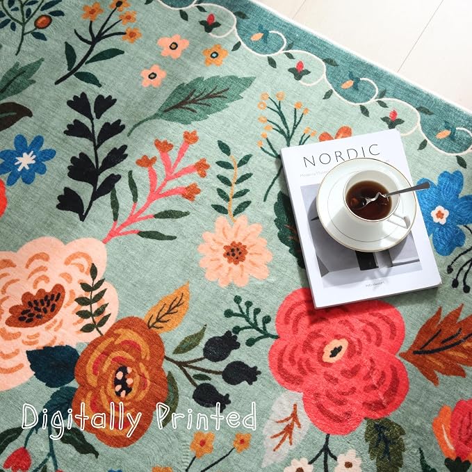 Rugcomf Round Rug 6ft Washable Circle Rug Non Slip Low Pile Boho Floral Small - Image 8