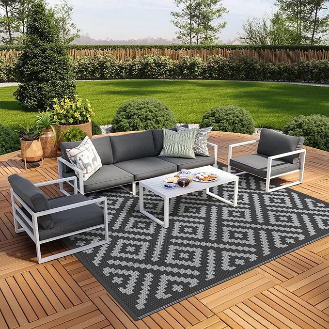 GENIMO Outdoor Rugs 8'x10' Waterproof, Reversible Mats, Area Plastic Straw Rug by GENIMO