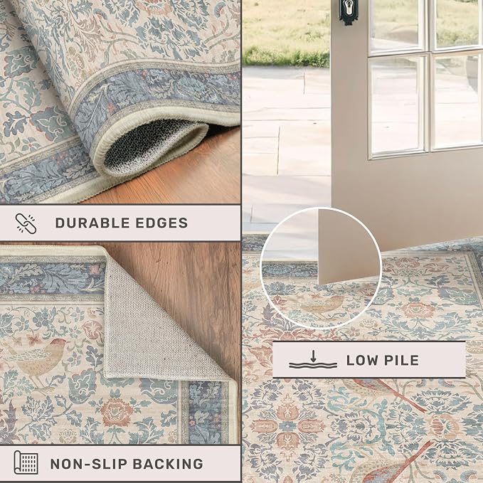 Red Blue Cream Vintage 2x6 Hallway Runner Rug - Image 5