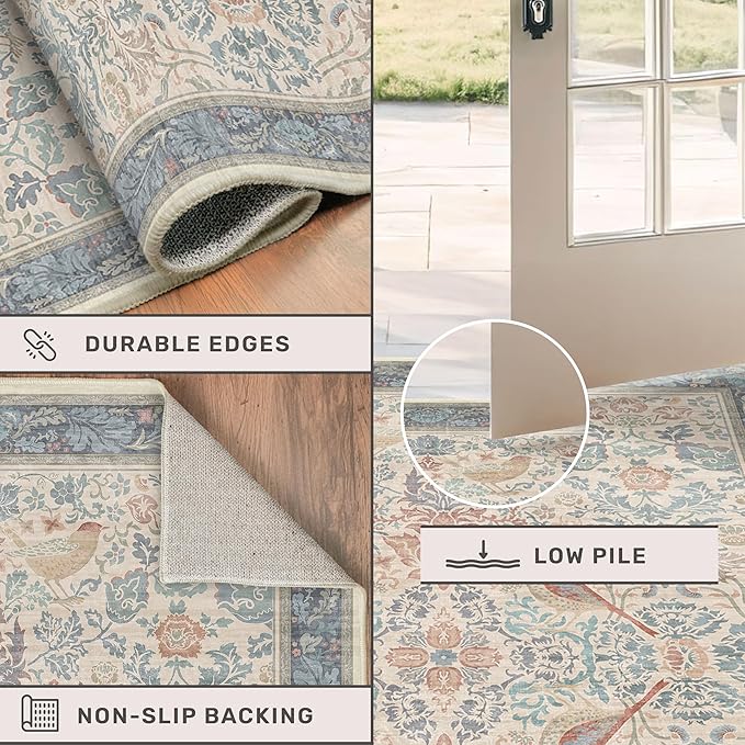 Soft Red and Blue 8x10 Living Room Rug, Oriental Non-Slip Area Rug - Image 5