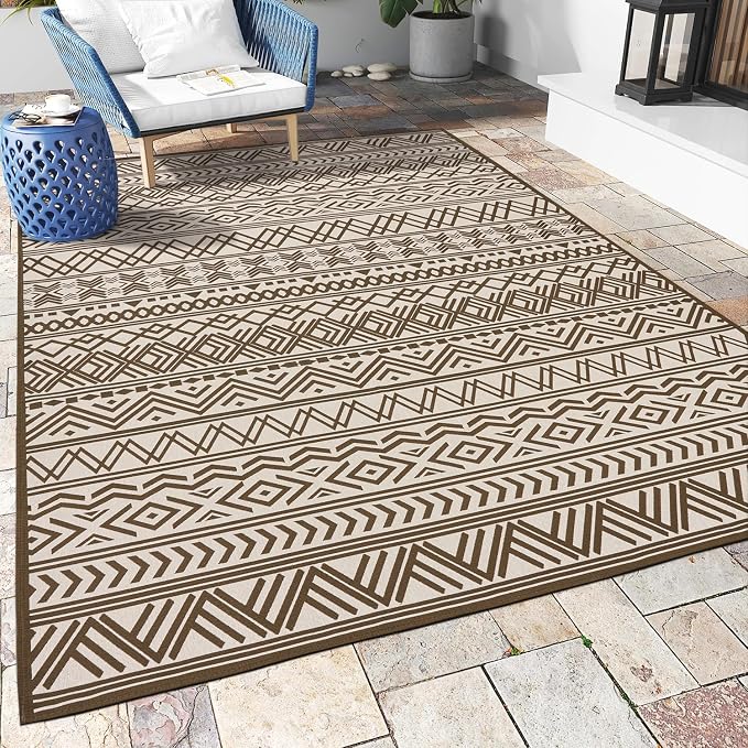 Outdoor Rug Carpet 6x9 ft, Flatweave Textured Outdoor Patio Rug Non Slip Indoor by MontVoo