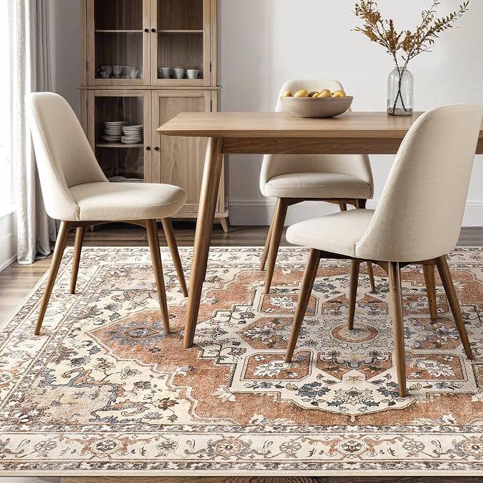 10x14 Washable Area Rug: Vintage Neutral Soft Non Slip Thin Large Floor Carpet - Image 9