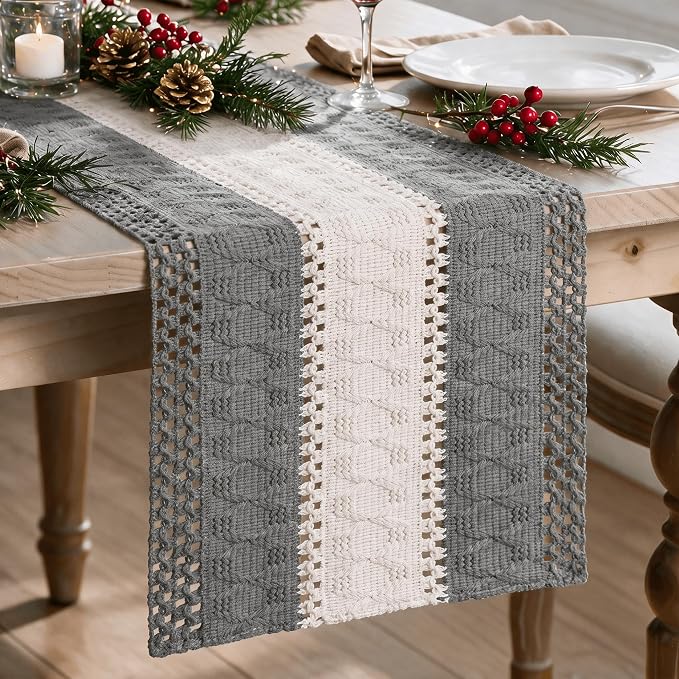 Artoid Mode Grey Farmhouse Woven Table Runner 12x36 Inch | Seasonal Holiday by ArtoidMode