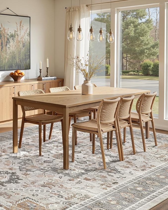 8x10 Vintage Area Rug: Washable Neutral Soft Non Slip Thin Large Floor Carpet - Image 7