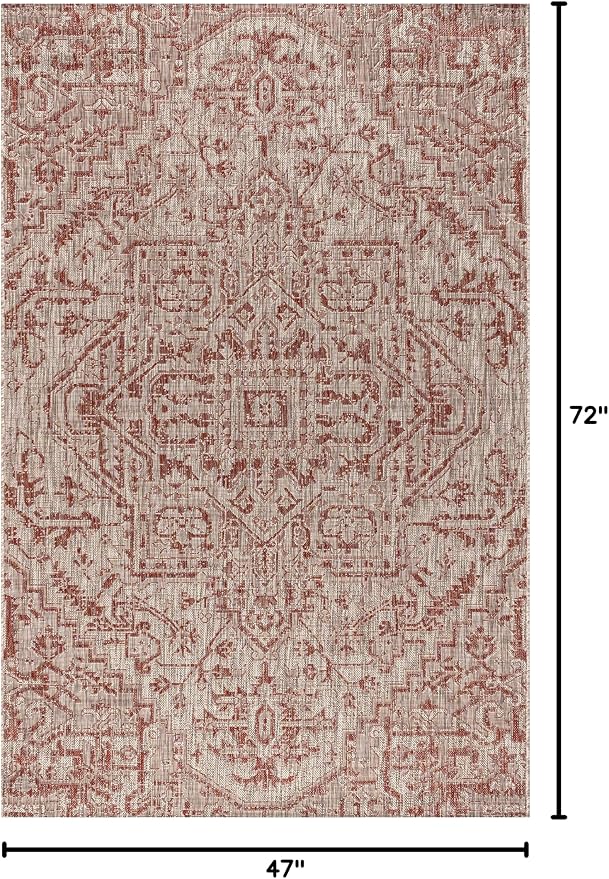 JONATHAN Y Boho Medallion Indoor Outdoor Area Rug 4X6 Red/Taupe, Estrella - Image 2