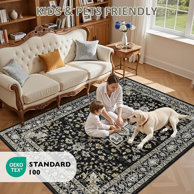 6x9 Area Rugs Living Room Rug: Washable Vintage Boho Medallion Rug No Slip - Image 9