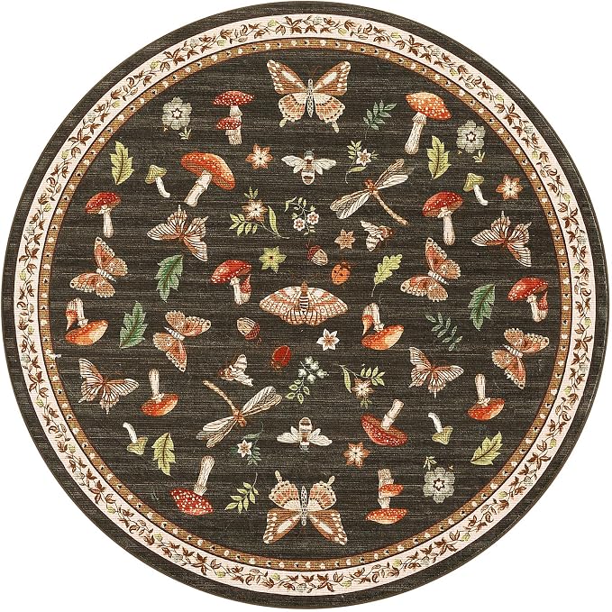 Mushroom Insect 6ft Round Rug Washable Non-Slip Soft Ultra-Thin Boho Circle - Image 4