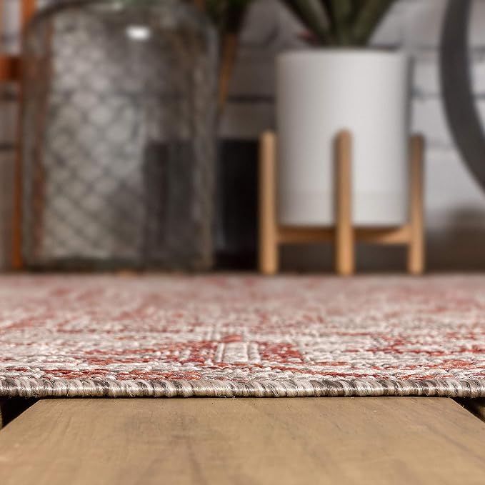 JONATHAN Y Boho Medallion Indoor Outdoor Round Area Rug 3 Ft Red/Taupe - Image 5