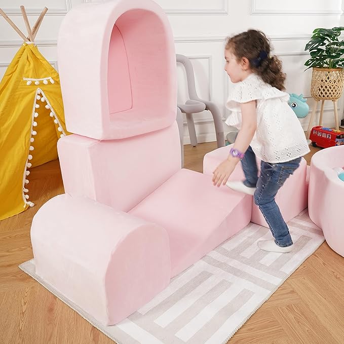 Foam Climbing Blocks for Toddlers 1-3 - Climb and Crawl Activity Playset - Indoor Activity Play Structure for Toddlers - Foam Soft Play Set for Babies - 5 PCS - Balls NOT Included - Pink