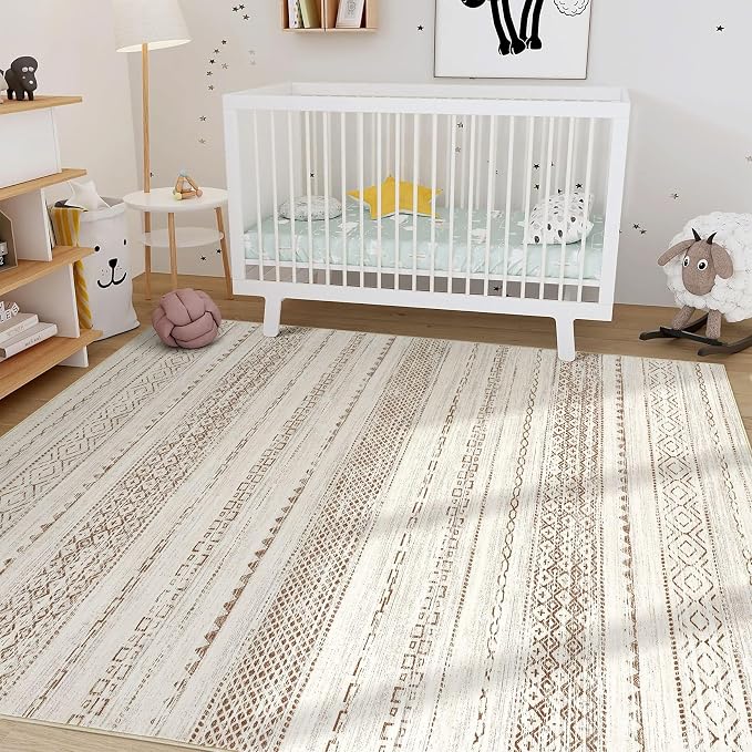 Nakagishi Area Rug Living Room Rugs: 5x7 Machine Washable Boho Large Neutral - Image 7