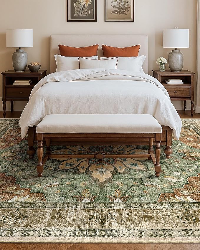 RELEANY Area Rugs Large 10'x14' Washable Non-Slip, Floral Vintage Distress - Image 4