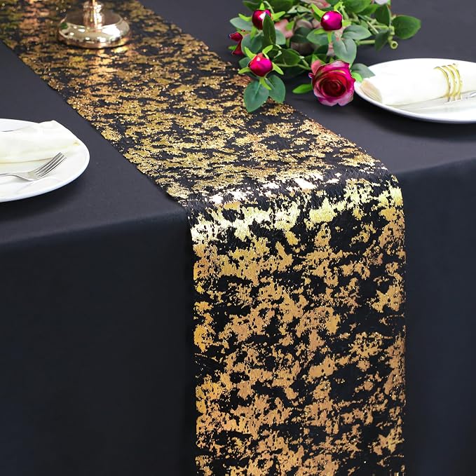 Snowkingdom Black and Gold Table Runner 100 Feet Glitter Golden Metallic Table by Snowkingdom