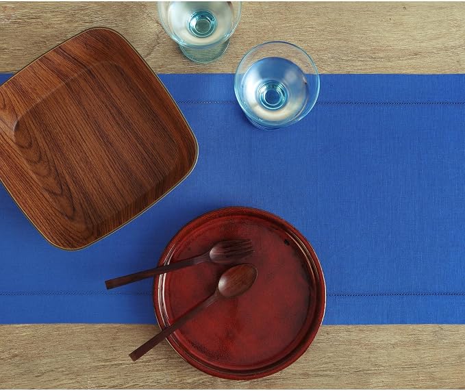 Solino Home 100% Pure Linen Table Runner Royal Blue Hemstitch, 14 x 156 in | - Image 3