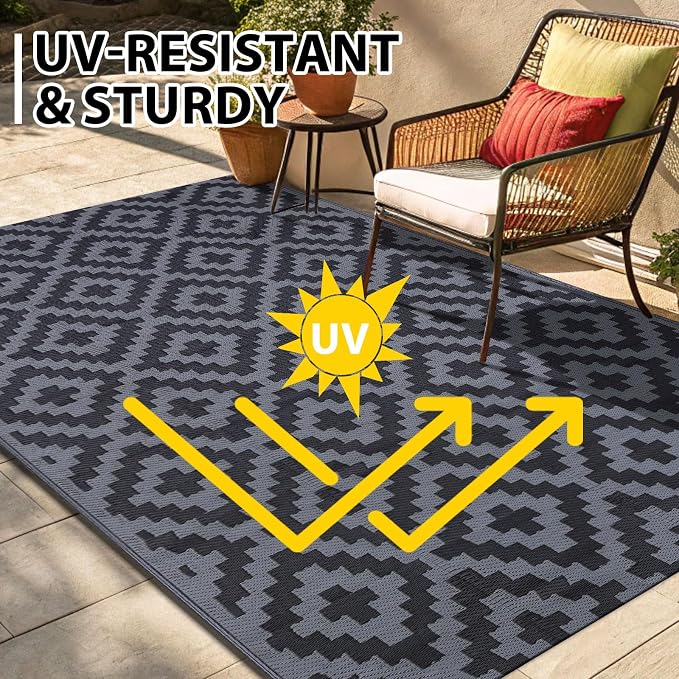 Smiry Waterproof Outdoor Rug 4x6 ft, Reversible Plastic Straw Patio Camping Rugs - Image 4