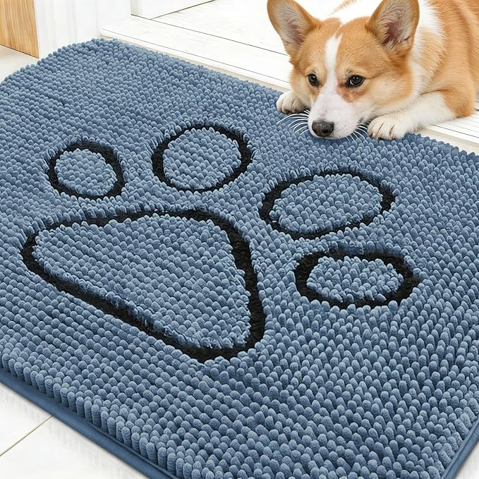 OLANLY Dog Door Mat for Muddy Paws 30x20, Paw Print Design, Absorbs Moisture by OLANLY