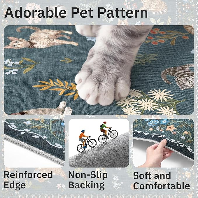Soalmost Cat 8x10 Area Rugs for Living Room, Machine Washable Animal Floral - Image 7