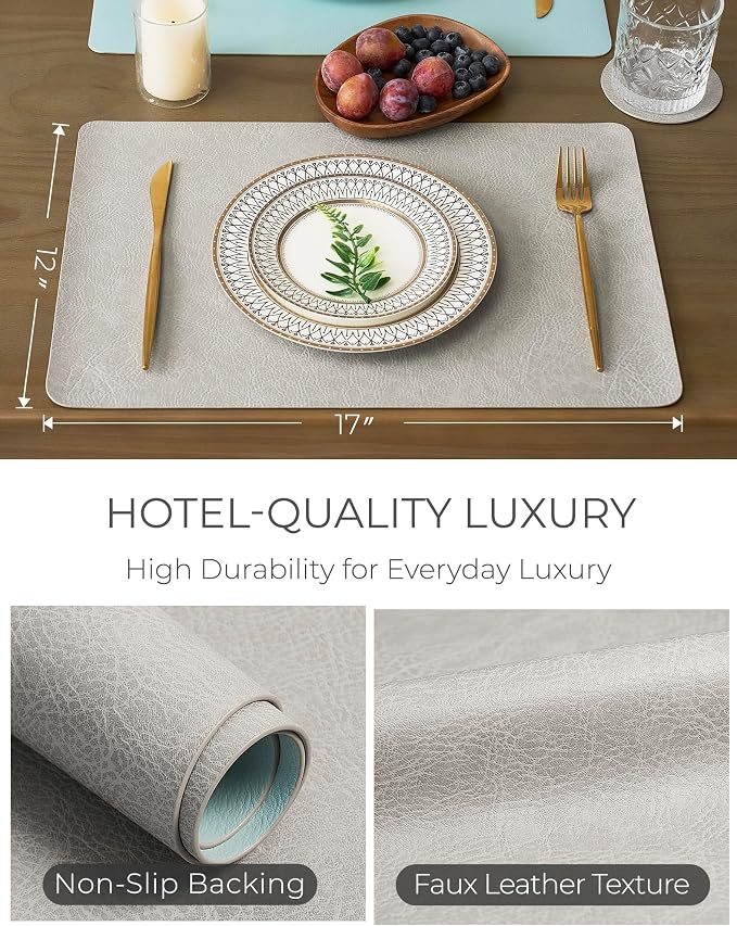 Leetaltree Reversible Faux Leather Placemats and Coasters Set of 4, 12x17 Inch - Image 6