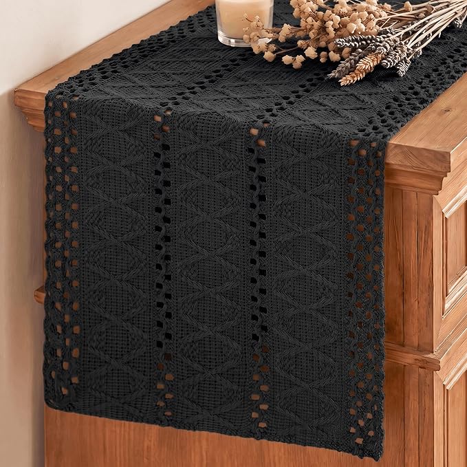 Artoid Mode Black Woven Farmhouse Hollow Table Runner 12x36 Inch | Holiday by ArtoidMode