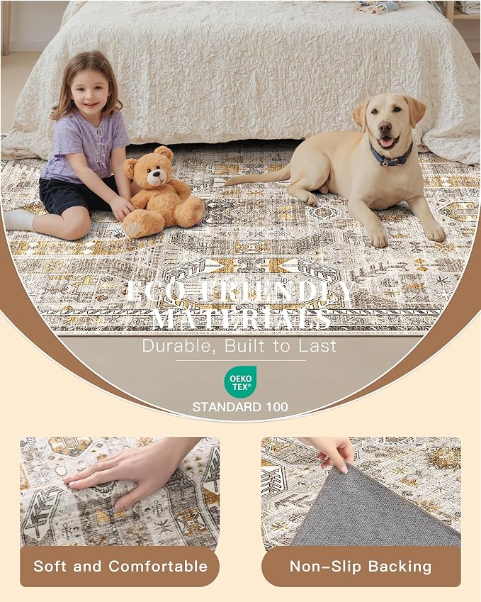 Madane Area Rug 3x5, Washable Entryway Rugs Printed Vintage Rugs - Image 5