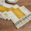 Macrame Style Bicolor Stitching Table Runner 14x108in Mustard | Woven Boho by ZEEMARTONLINE