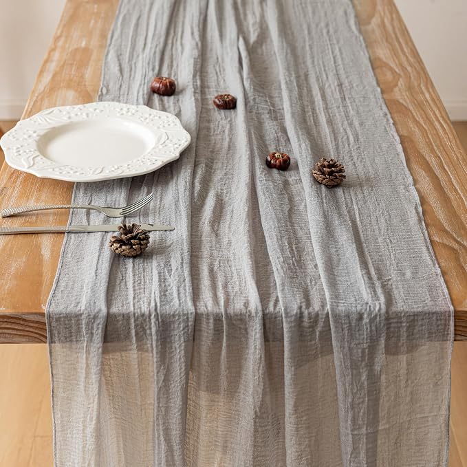 3Pcs Grey Cheesecloth Table Runner 120 Inches - Image 4