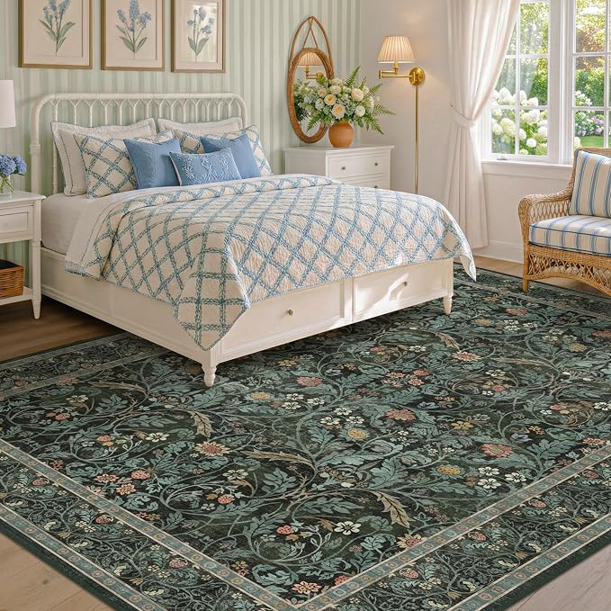 Boho 8x10 Rugs for Living Room, Dark Green Moody Washable Area Rugs for Bedroom - Image 3