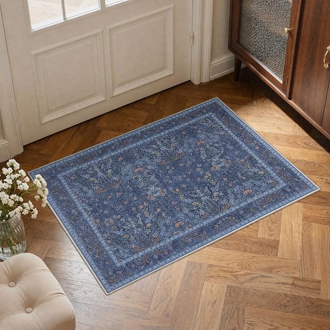 GENIMO 5x7 Washable Area Rug Non Slip Low Pile, Lightweight Floral Foliage - Image 5