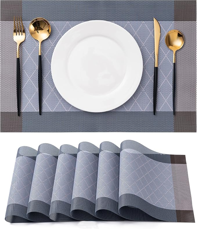 Placemats Set of 6 Washable Indoor | Outdoor Vinyl Place Mats by CADONO