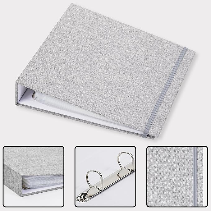 Vienrose Linen 3-Ring Photo Album Holds 250 Photos, 200 4x6 Photos and 50 6x8 Pictures, Picture Album with Multiple Size Pockets, Memory Book for Family Wedding Anniversary Baby, Grey