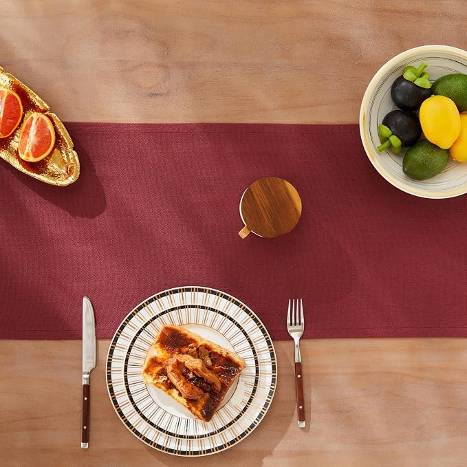 Rustic Cotton Linen Table Runner, 13x108 Inches Burgundy | Farmhouse Style - Image 5