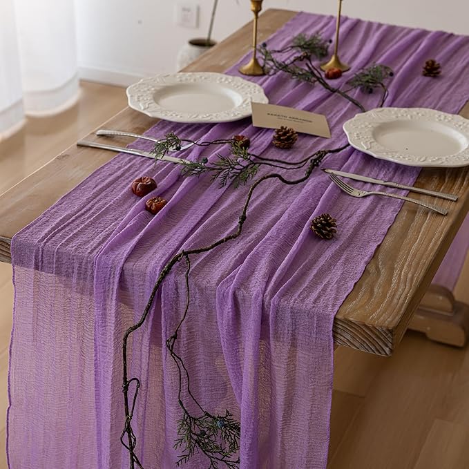 3Pcs Lilac Purple Cheesecloth Table Runner 120 Inches by KEKETOARRANGE