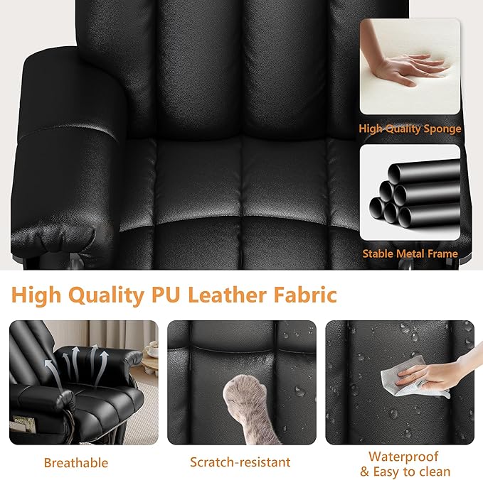 JIASTING 360° Swivel Recliner Chair with Ottoman & Double Side Pockets, Nursing Glider Rocking Recliner Chair, Gliding Chair for Nursery, Living Room, Office, Bedroom, Metal Frame (Black 1)