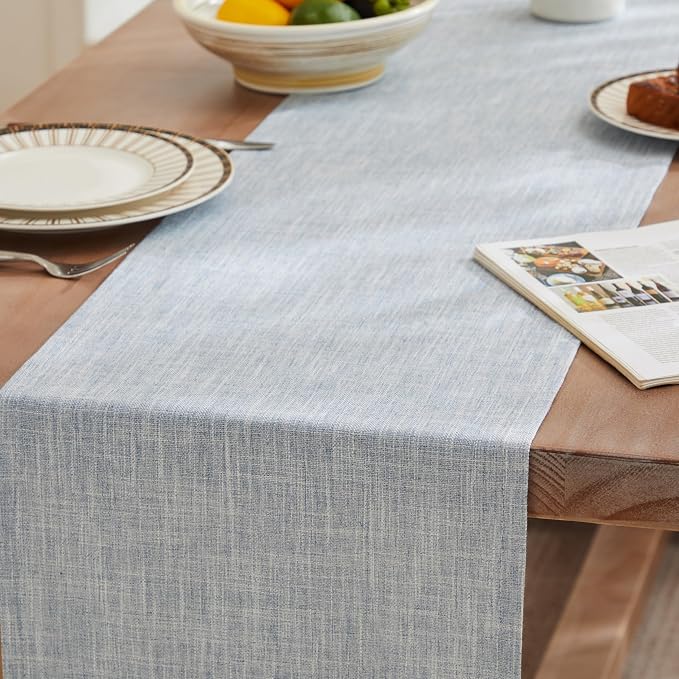 Rustic Cotton Linen Table Runner, 13x48 Inches Blue | Farmhouse Style Linen - Image 3