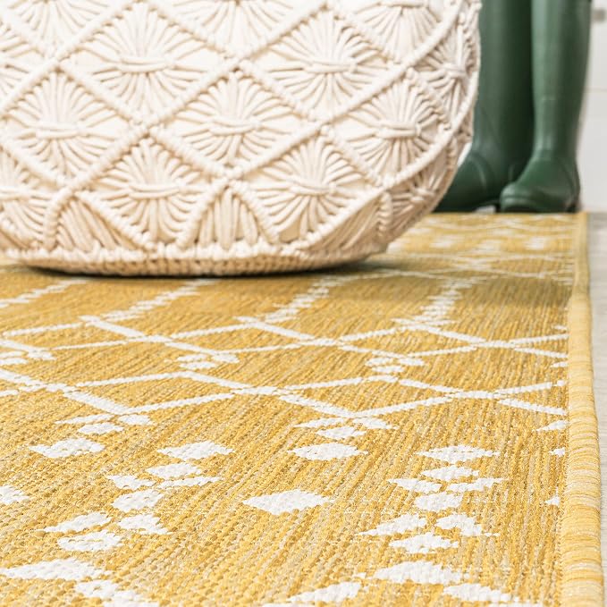 JONATHAN Y Moroccan Geometric Indoor Outdoor Area Rug 9X12 Yellow/Cream - Image 7