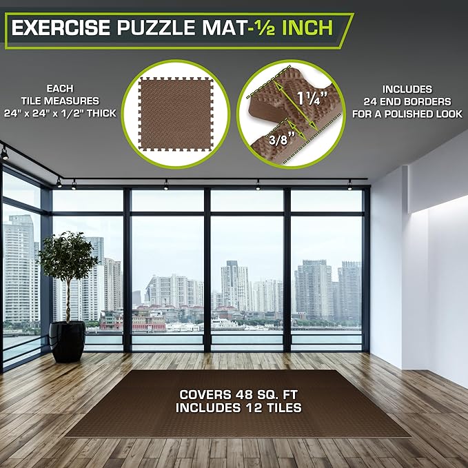 ProsourceFit Exercise Puzzle Mat 1/2-inch, EVA Interlocking Foam Floor Tiles - Image 2