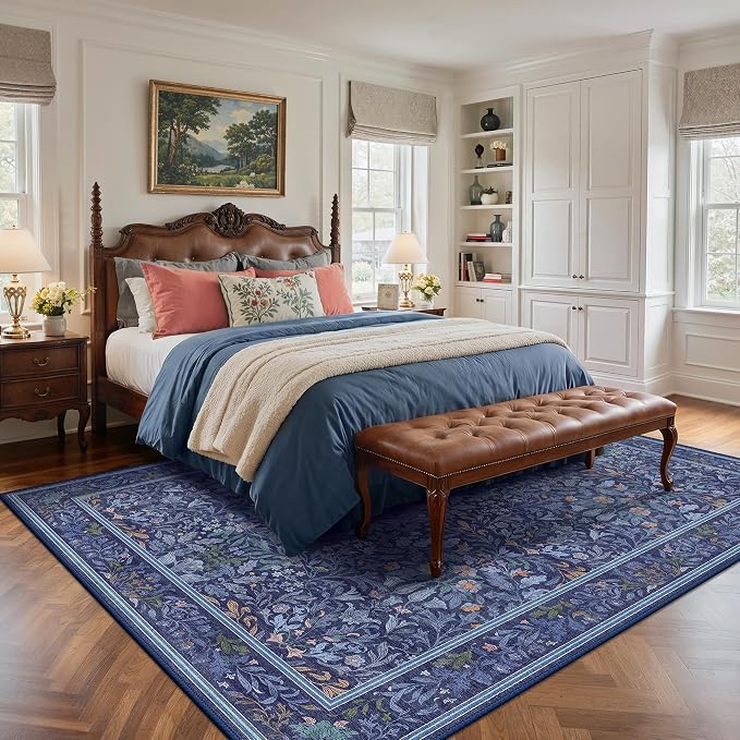 GENIMO 9x12 Washable Area Rug, Non-Slip Vintage Boho Floral Carpet, Large Area - Image 2