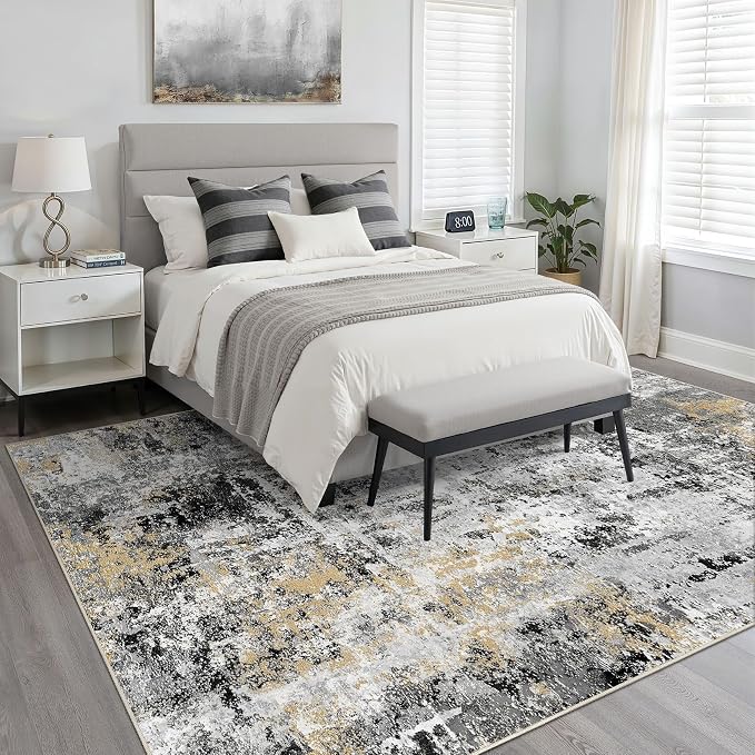 5x8 Area Rug Living Room: Washable Large Abstract Neutral Modern Soft Rug Stain - Image 3