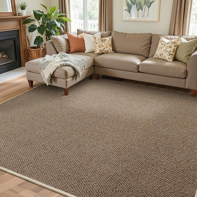 Faux Jute Area Rug 6'x9', Washable & Non-Slip, Taupe | 0.27" Low Pile Easy Jute by Unknown