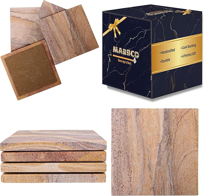 Sandstone Water Absorbent Hand Crafted Square Coasters by Marbco