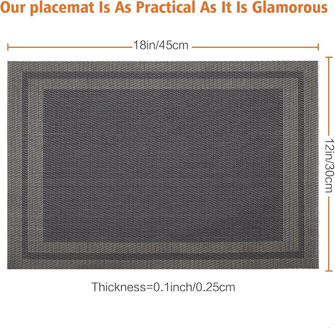 Placemats Set of 8, Vinyl Woven Black Non Slip Table Mats | Heat Resistant - Image 3