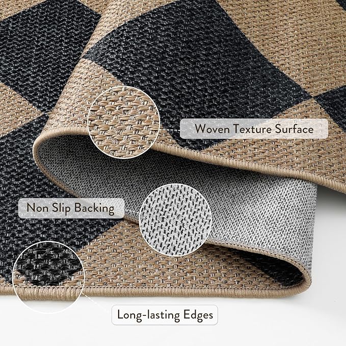 Lahome Checkered Easy Jute Non Slip Kitchen Runner, Checkerboard Indoor Outdoor - Image 5