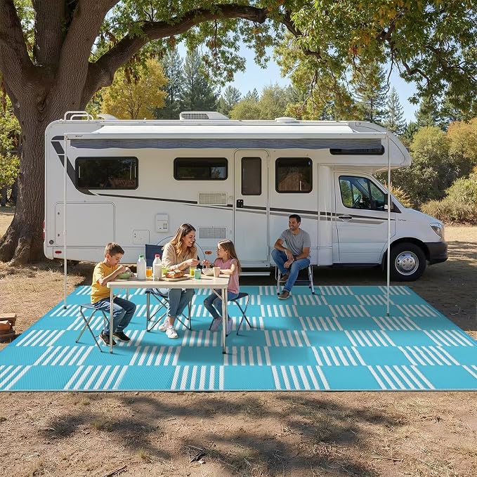 Garvee Waterproof Outdoor Rug 8x10, Checkered Foldable Plastic Straw Patio - Image 7
