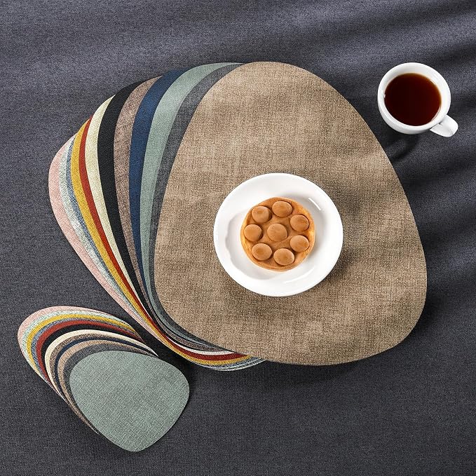 Placemats and Coasters, Washable Reversible Placemats Round Faux Leather - Image 8