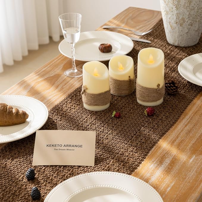 Fall Thanksgiving Boho Macrame Brown Table Runner 13x48 Inch | Woven Burlap - Image 2