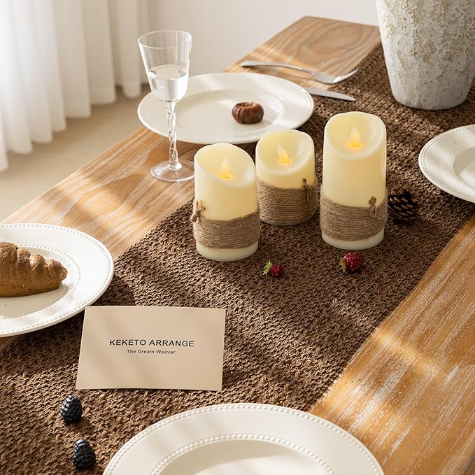Fall Thanksgiving Boho Macrame Brown Table Runner 13x36 Inch | Woven Burlap - Image 3