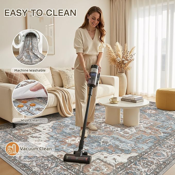 9x12 Area Rugs Living Room: Washable Vintage Rug Large Non-Slip Stain Resistant - Image 2
