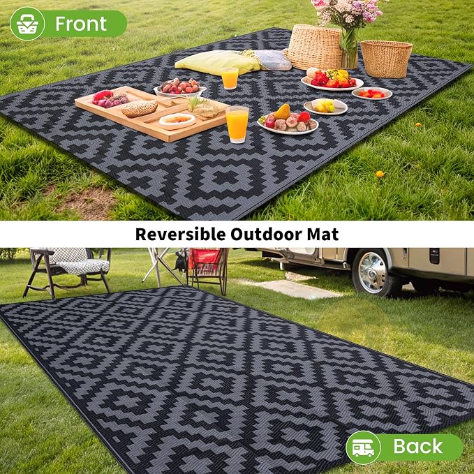 Smiry Waterproof Outdoor Rug 9X18 ft, Reversible Plastic Straw Patio Camping - Image 6