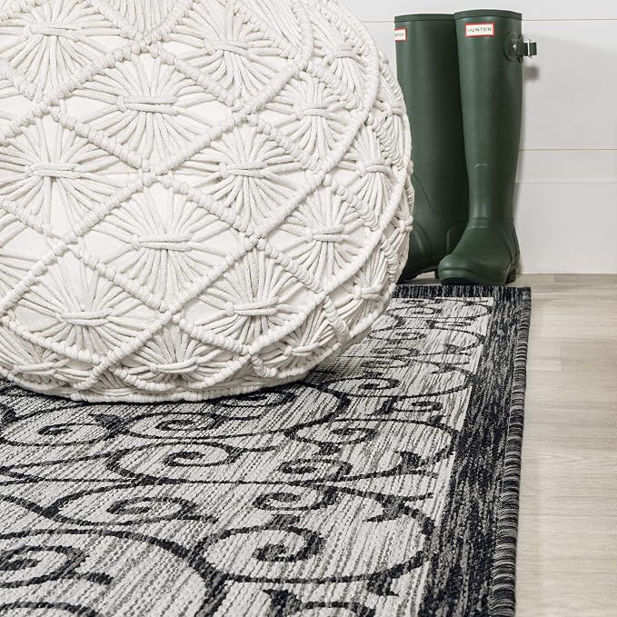 JONATHAN Y Vintage Filigree Indoor Outdoor Runner Rug 2X10 Light Gray/Black - Image 6