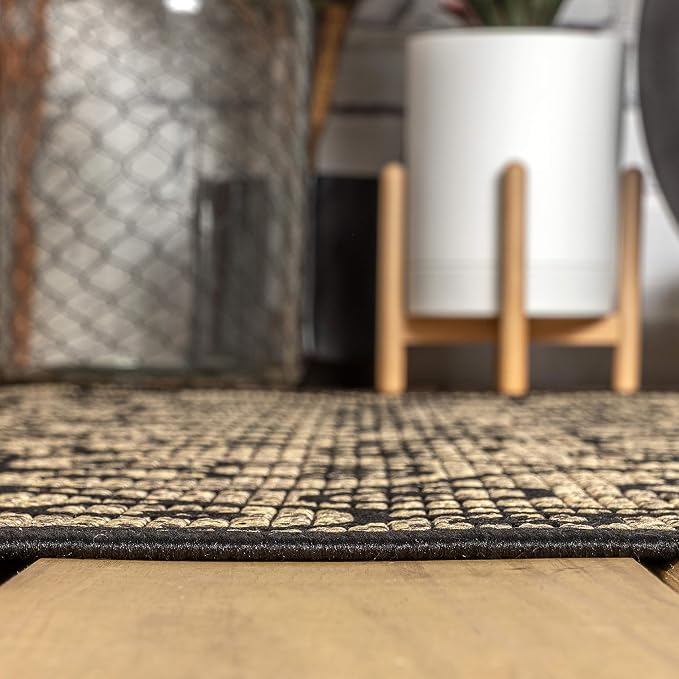 JONATHAN Y Vintage Filigree Indoor Outdoor Square Area Rug 4X4 Black/Khaki - Image 7