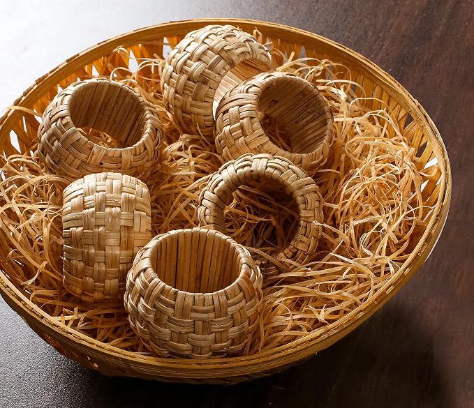 Lightnpro Natural Rattan Decorative Napkin Rings Set of 12, Serviette Napkin - Image 5